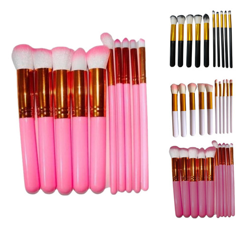 Profissional kit 10 pincéis kabuki de precisão maquiagem cor rosa