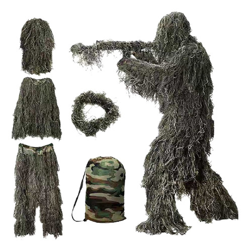 Traje Ghillie 5 En 1, Camuflaje 3d, Ropa De Caza Al Aire Lib