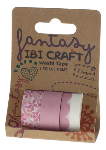 Washi Tape Cinta Adhesiva Pink 15 Mm X 5 Mts X 3 Unidades