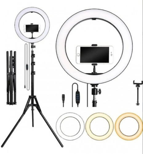 Imagen 2 de 4 de Aro De Luz Led 26cm + Soporte Para Celular + Trípode 1.80 M