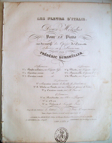 Partitura Antigua C 1820 Piano Les Fleurs D'italie Donizetti