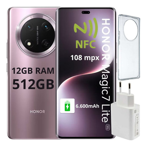 Honor Magic 7 Lite 5g 512gb 12gb Ram Dual Sim Nfc 108 Mpx Resistente Ip64 Batería 6600mah Snapdragon 6 Gen 1 Purpura Titanio