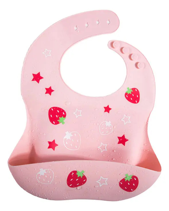 Babador De Silicone Gumy Com Pega Migalhas Cor Rosa-pálido Morango Tamanho Cm