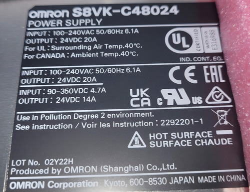 Fonte De Alimentação Chaveada 20a 24v 480w Omron S8vk-c48024
