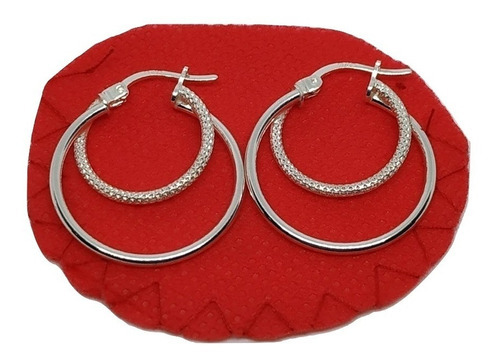 Aretes Candongas Dobles Plata Corrugada Lisa Medianas 00215