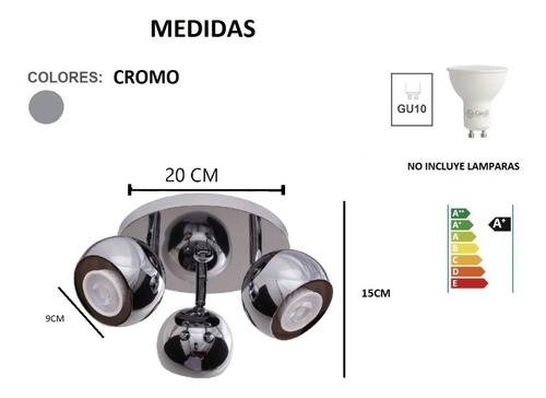Imagen 2 de 8 de Plafon Spot Bocha 3 Luces Acero Inox Movil Apto Ventilador