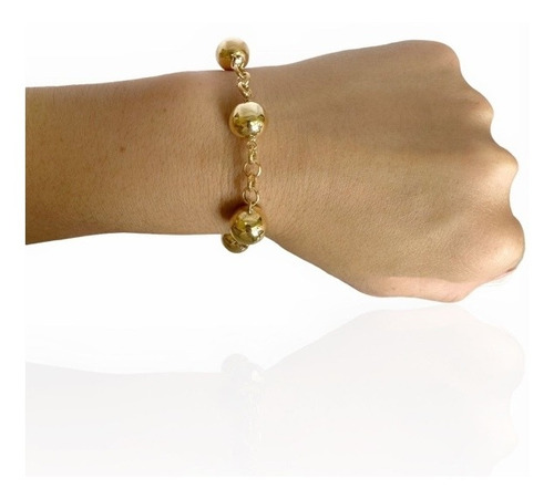 Pulseira Portuguesa Com Bolas Ouro 18k 750 12 Mm