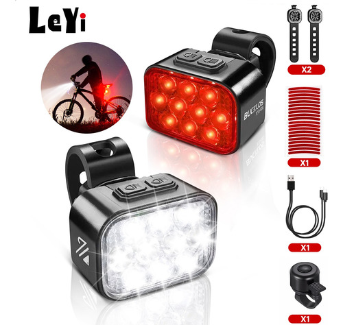 Luz Bicicleta Recargable Usb Delantera Y Traser 10+10 Led