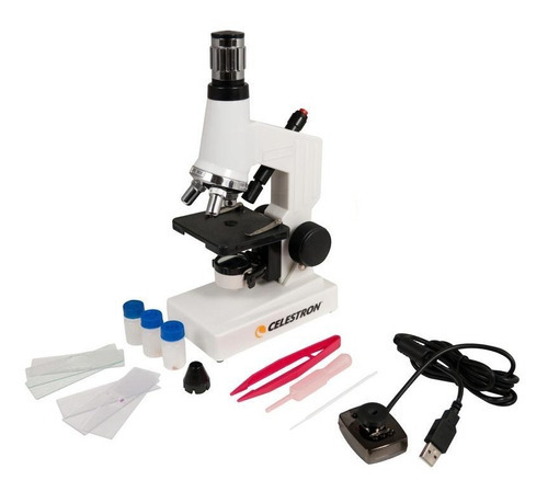 Microscopio Digital Usb Celestron Kit Optico 600x Doble Luz Color Blanco