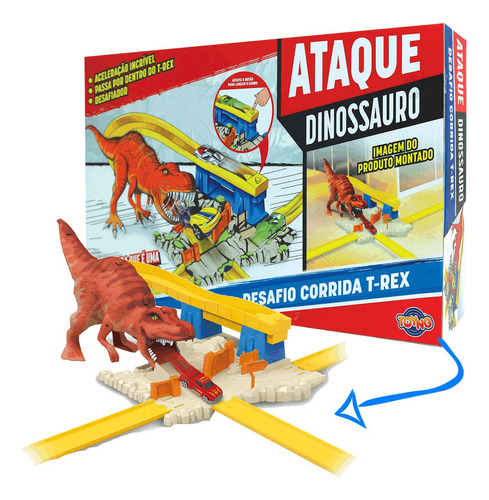 Pista Para Carrinhos De Brinquedo Jurassic Tiranossauro Rex Cor Amarelo
