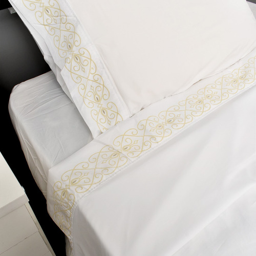 Juego Sabanas Twin Size Microfibra Bordadas Hotelera Brodery