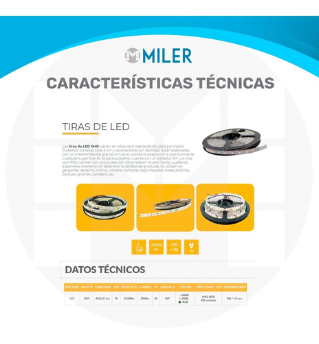 Tira Led 12v 5050 60 Leds X 5mts Uso Interior Ip20