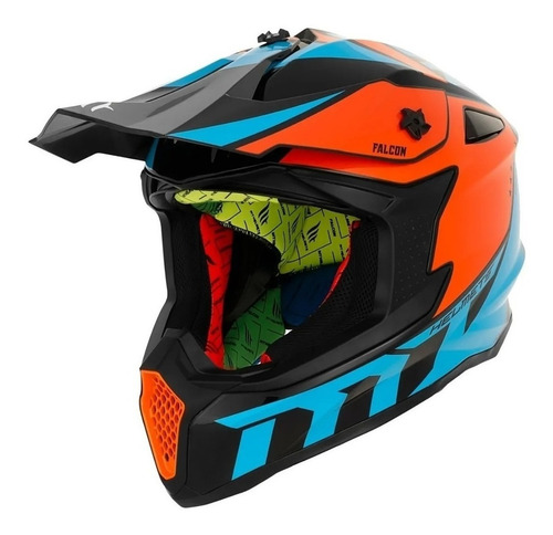 Imagen 2 de 3 de Casco Motocross Naranja Azul Mt Falcon Rolling Motors