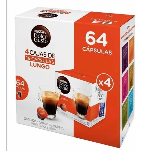 Nescafé Dolce Gusto Lungo. Cápsulas Café 64 Piezas. | Envío gratis