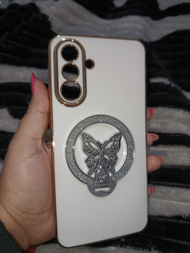 Funda Importada Para Samsung A36 + Pop Mariposa Brillo Blanco A36