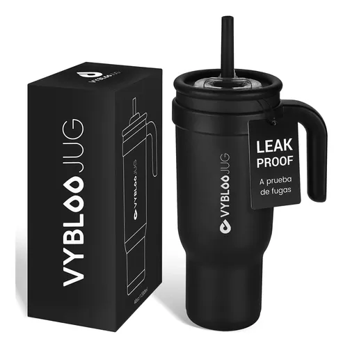 Vybloojug Copo Térmico Canudo 1200ml Inox Com Tampa E Alça Para Água Preto Fizz S