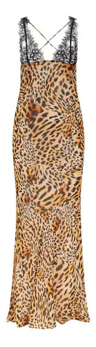 Vestido De Mujer Con Estampado De Leopardo Y Encaje Dividido