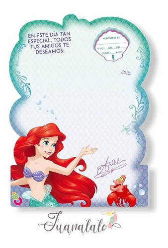 Afiche Firmas Sirenita Ariel Disney X 1 U. Cotillón 