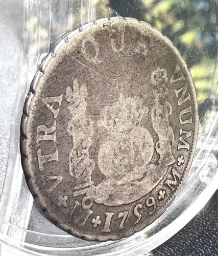 Moneda 2 Reales Columnaria Plata Original 1759 México Mo