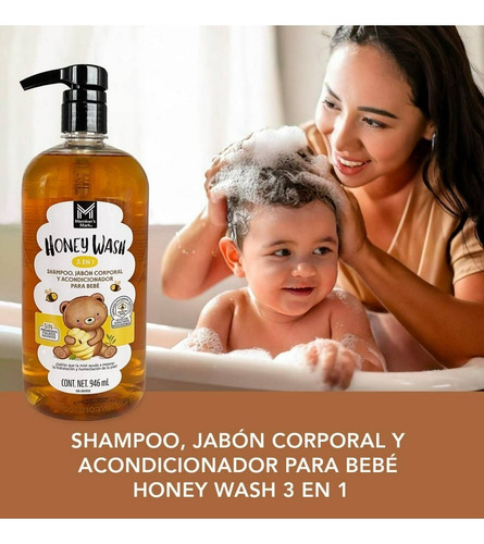 Honey Wash Shampoo, Jabón Corporal 3 En 1 Para Bebé 946 Ml