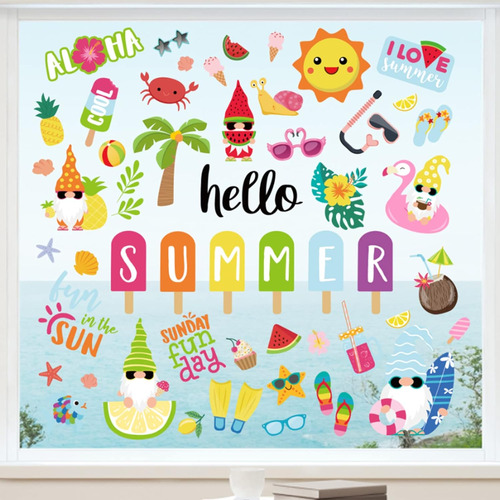 9 Hojas De Pegatinas De Ventana Hello Summer De Doble C...