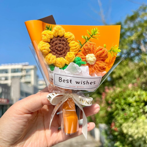 Mini Ramo De Flores Artificiales Tejidas A Mano A Ganchillo