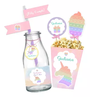 Kit Imprimible Pop It Pastel Cumpleaños Nena Deco + Candybar