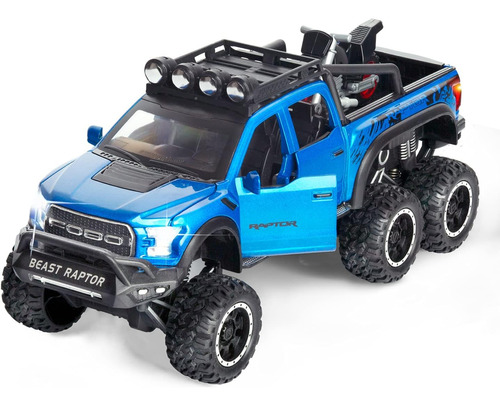 Camioneta A Escala Raptor Ford 6x6 Escala 1:24 Color Azul 