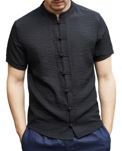 Estilo Chino Hombres Camisa De Manga Corta Bruce Lee Botones