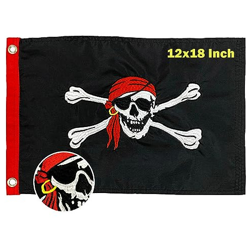 Bandera Pirata De Barco De 12x18 Pulgadas Pañuelo Rojo...