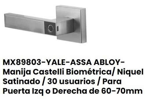 Manija Chapa Biometrica Marca Yale Huella Dactilar 30 Usb