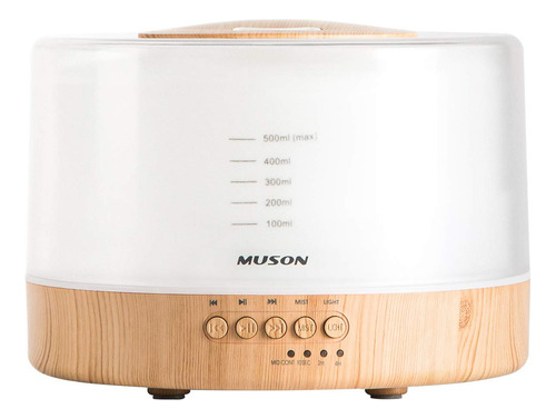 Muson Difusor De Aceite Esencial Con Máquina De Sonido Par. Color Blanco Con Acabado Similar A La Madera