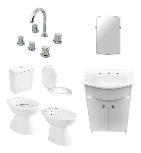 Juego Baño Completo Inodoro Bidet Mochila Vanitory Griferia