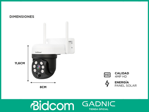Cámara De Seguridad Srihome 2k Con Panel Solar Visión 360°