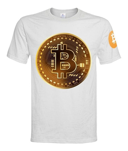 Polera Bitcoin 10 Blanca Btc Manga Izquierda