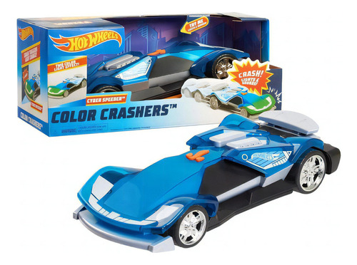 Carro Hot Wheels Color Crasher Luz Y Sonidos Color Azul Personaje Cyber Speeder