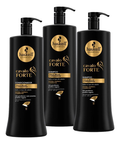 Kit 2 Shampoo + 1 Condic. Haskell Cavalo Forte 1l