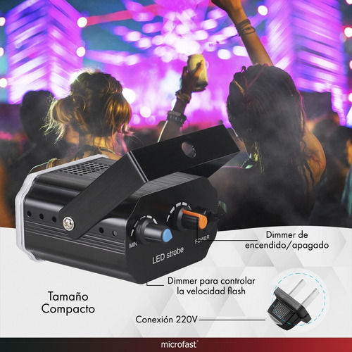 Imagen 4 de 9 de Mini Flash Luz 24 Led Luces Rgb Ritmico Color Fiesta