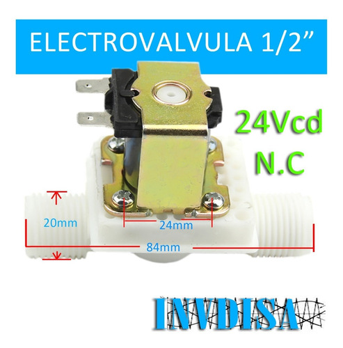 Imagen 1 de 6 de Valvula Solenoide 1/2 Electrovalvula 24vcd 24v Invdisa.com