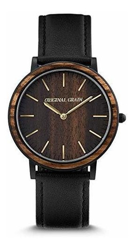 Reloj Original De Madera De Ébano Dorado Con Grano - Reloj A