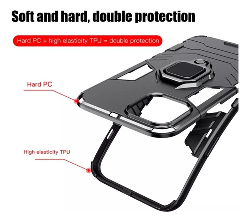 Carcasa Para iPhone 12 Pro Max Negra Antigolpe Anillo Metal