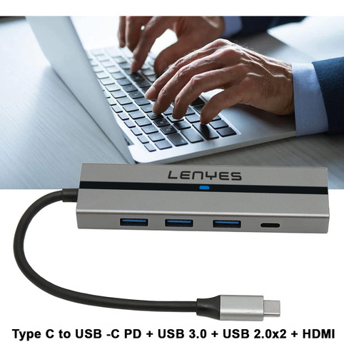 Hub Usb C 5 En 1 Para Hdmi + 2 Usb2.0 + Usb3.0 + Usb C Pd