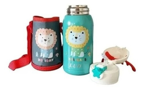Imagen 2 de 8 de Botella Acero Cantimplora Correa Infantil Personajes 500 Ml