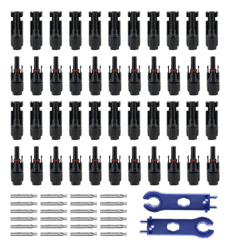 Conector solar con llave, macho/hembra, conector IP67, resistente al agua, conector PV compatible con cable solar de 6 mm2-4 mm2, conector solar negro (40 pares)