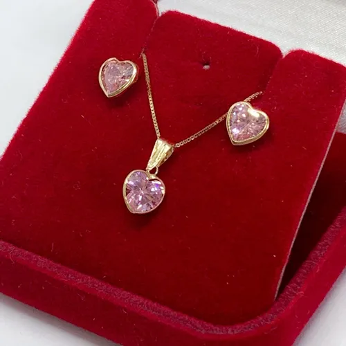comprar Conjunto Brincos Corrente E Pingente Ouro 18k Coração