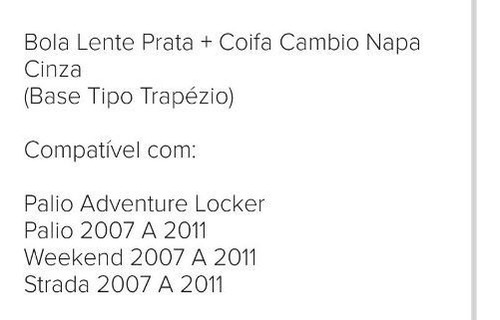 Bola Manopla Prata + Coifa Cambio Fiat Strada 2007 08 A 2011