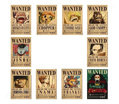 10 Placas Recompensas Poster Procurado Wanted Wano One Piece