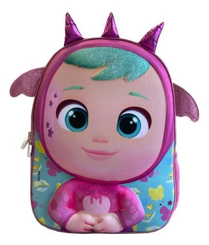 Mochila Bebes Llorones Bruny Con Orejas Cry Babies Cb77283 Color Rosa Diseño De La Tela Liso