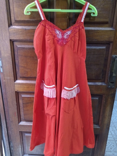 Vestido Solero Rojo Detalles En Blanco Retro Vintage 