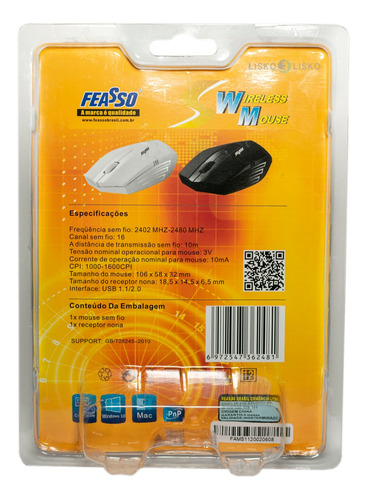 Mouse Sem Fio Feasso Wireless 2.4ghz Fams-11 Com Receptor